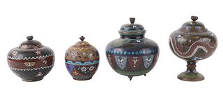 Four Chinese Cloisonne Covered Jars