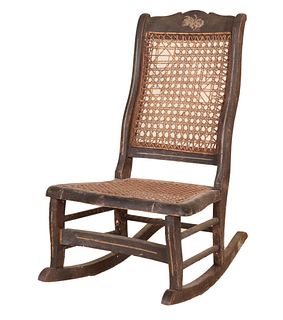 Victorian Painted & Rattan Child's Rocking Chair