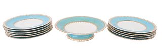 Eleven Copeland Turquoise & Gilt Dessert Plates