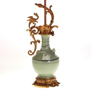 Chinese celadon dragon vase with fine ormolu mount
