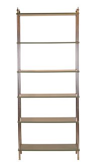 Steel and Brass Etagere with Green Lacquered Shelves