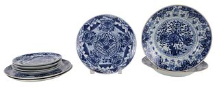 Group of Eight Blue and White Porcelain Plates