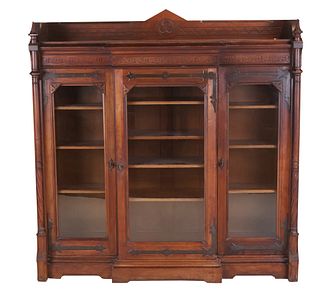 Modern Gothic Walnut Bookcase Cabinet