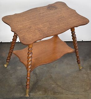 OAK BALL & CLAW FOOT PARLOR TABLE