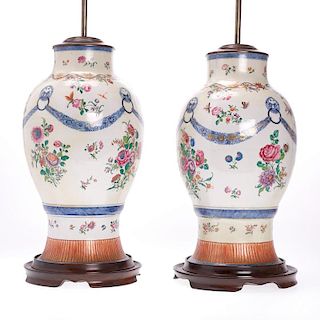 Pair large Chinese Export porcelain vase lamps