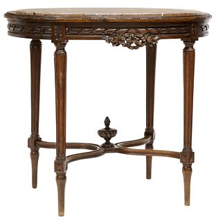 LOUIS XVI MARBLE-TOP CARVED SALON TABLE