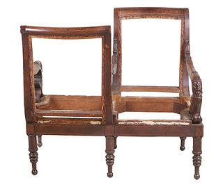 Carved and Inlaid Mahogany Tete-a-Tete