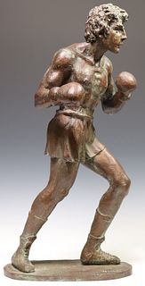 SIGNED ORVIETO PATINATED BRONZE SCULPTURE OF A BOXER
