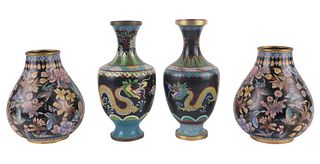 Pair of Floral and Butterfly Decorated Cloisonne Vases