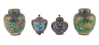 Four Chinese Cloisonne Covered Jars