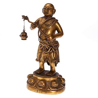 Sino-Tibetan gilt bronze Buddhist monk