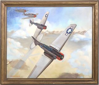 Gordon Earle,  American WWII Fighter Planes, Oil on Canvas