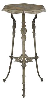 FRENCH SILVERED CAST IRON TRIPOD PLANT STAND