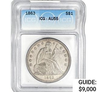 1863 Seated Liberty Dollar ICG AU55