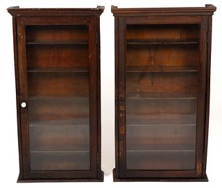 PAIR OF GLASS-FRONT COUNTRY STORE HANGING CABINETS