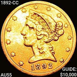 1892-CC $5 Gold Half Eagle CLOSELY UNCIRCULATED