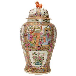 Chinese Rose Medallion floor urn and cover