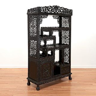 Chinese carved Zitan etagere