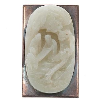 Chinese carved white jade plaque