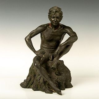 Mahonri Young, Sculpture of a Nude Seated Male, Signed