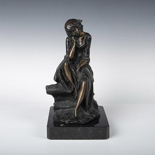 Nico Venzo, Original Bronze Sculpture, Seated Girl, Signed