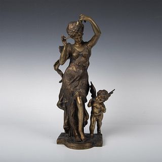 Large Alloy Sculpture of A Woman with Wings and Cherub