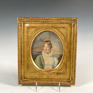 19th Century Original Colored Drawing of Lady In Frame