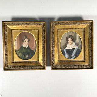 Group Of Two Framed Miniature Portraits, Framed And Signed