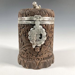 South American Colonial Silver and Coconut Tobacco pot