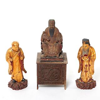Group (3) Chinese carved gilt figures