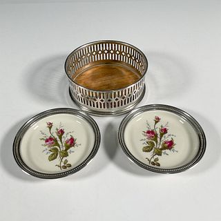 3pc Rosenthal Porcelain Coasters with Italian Coaster Holder