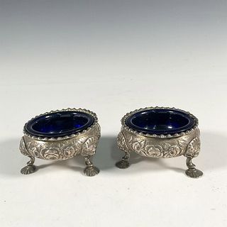 Pair of 19th Century English Silver and Glass Salt Cellars
