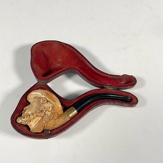 Antique Hand-Carved Meerschaum Smoke Pipe with Case