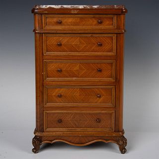 Miniature Wood and Marble Top Semainier Cabinet