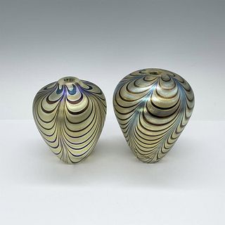 Pair of Vandermark Pulled Feather Art Glass Bud Vases