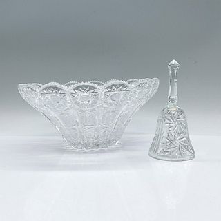 2pc Vintage Glass Bowl and Handheld Bell