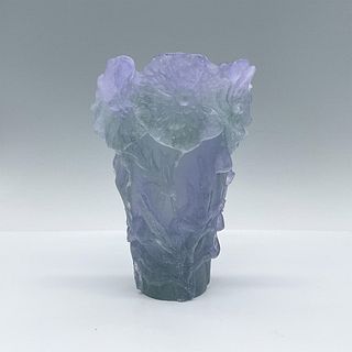 Daum Crystal Pate de Verre Lavender Vase, Poppies