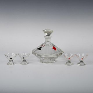 5pc Art Deco Czech Crystal Decanter and Glasses Set