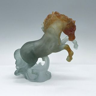Daum Pate de Verre Blue and Amber Crystal Horse Sculpture