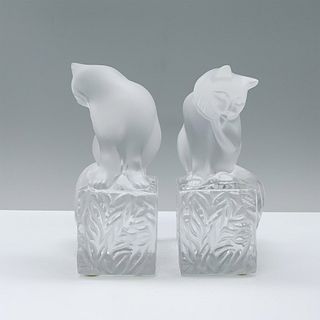 2pc Lalique Crystal Cat Bookends