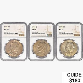 1974 Set [3] Eisenhower Silver Dollar NGC MS65 