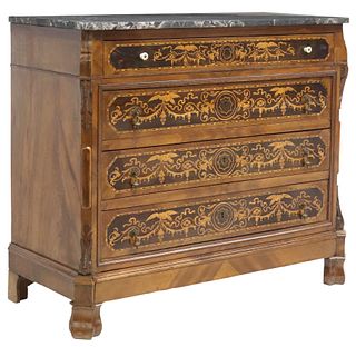 ORNATE INLAID ITALIAN MARBLE-TOP COMMODE, MID 19TH C