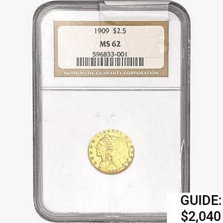 1909 $2.50 Gold Quarter Eagle NGC MS62 