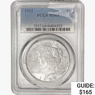 1922 Silver Peace Dollar PCGS MS64 