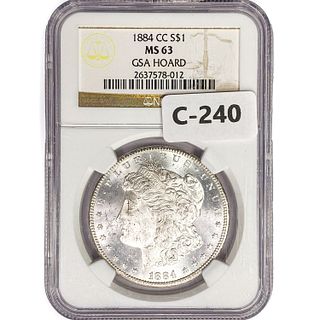 1884-CC Morgan Silver Dollar NGC MS 63 GSA Hoard
