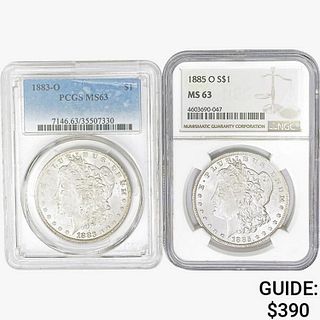 [2] Morgan Silver Dollars PCGS/NGC MS63 [1883-O, 1