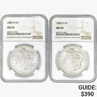 [2] 1885-O Morgan Silver Dollars PCGS/NGC MS63 