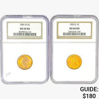 [2] Wheat Cents NGC MS65-66 RD [1951-D, 1953-S]