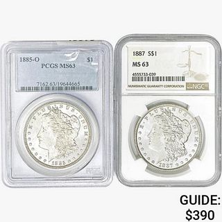 [2] Morgan Silver Dollars PCGS/NGC MS63 [1885-O, 1