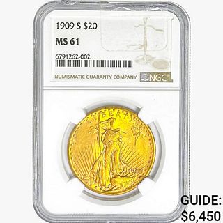 1909-S $20 Gold Double Eagle NGC MS61 